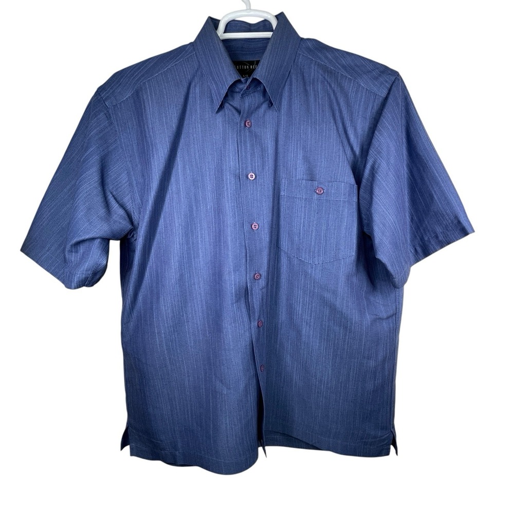 Cotton Reel Blue Short Sleeve Button Down Front Pocket Mens Dress‎ Shirt Size Lg